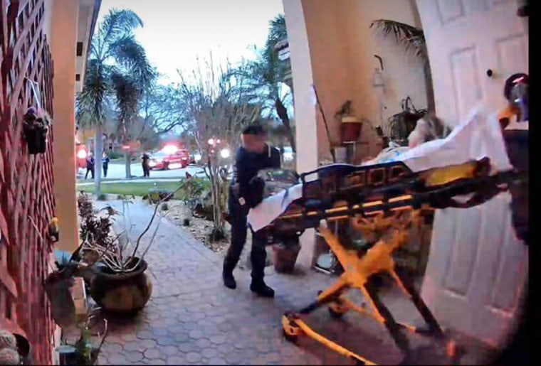 Izzy Niemczyk, 6, is wheeled to an ambulance on Jan. 19, 2024.