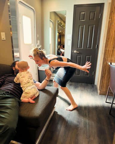 <p>Kaley Cuoco/Instagram</p> Kaley Cuoco and Tom Pelphrey play with daughter Matilda