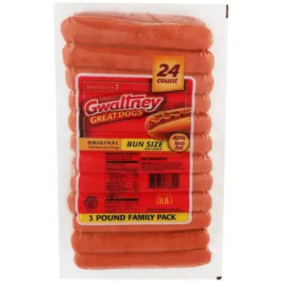 An unhealthy chicken option to avoid: Gwaltney Original Chicken Hot Dogs