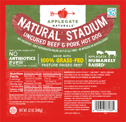 A healthy pork blend: Applegate Naturals Natural Stadium Beef and Pork Hot Dogs