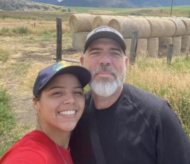 Closeup of Fallon and her dad, Scott