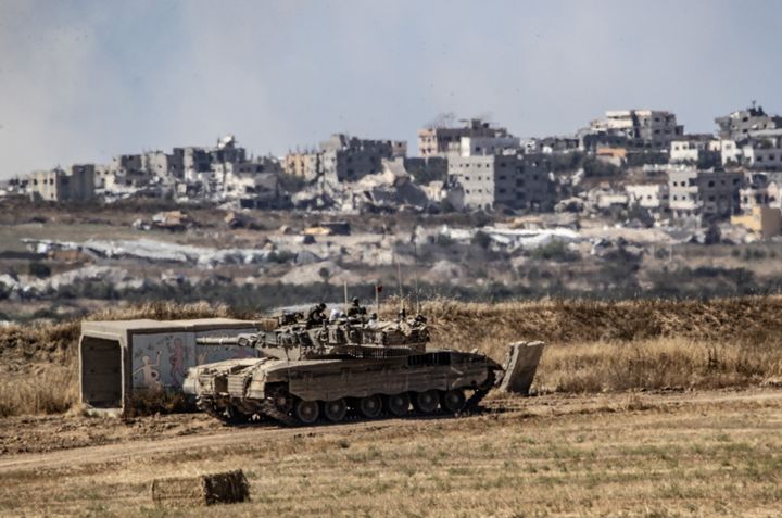 Israeli Defense Forces' armored units launch an attack on the Jabalia refugee camp in Gaza as troops continue their aerial and ground attacks on May 15, 2024.