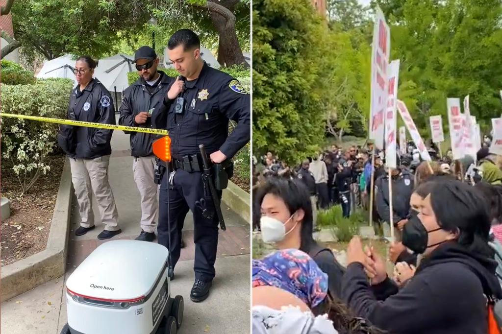 Cops thwart robot delivery to new UCLA anti-Israel tent camp before clashes on campus