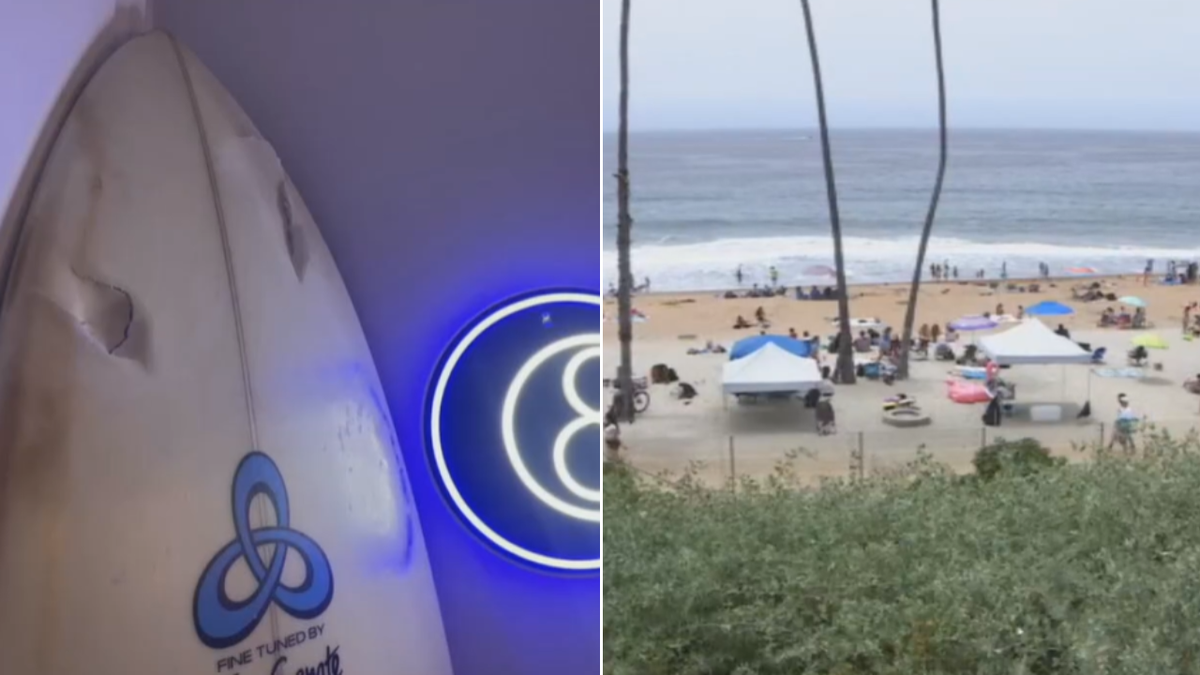 Split image of damaged board and beach