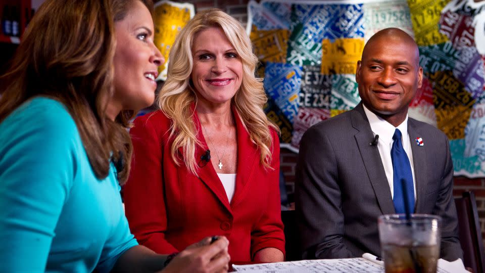 Suzanne Malveaux, Alice Stewart and Charles Blow inside the CNN Grill during the 2012 Democratic National Convention in Charlotte, North Carolina. - David S. Holloway