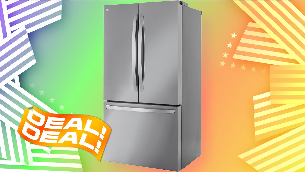 The LG 26.5 Cu. Ft. French Door Counter-Depth Smart Refrigerator is displayed next to the word