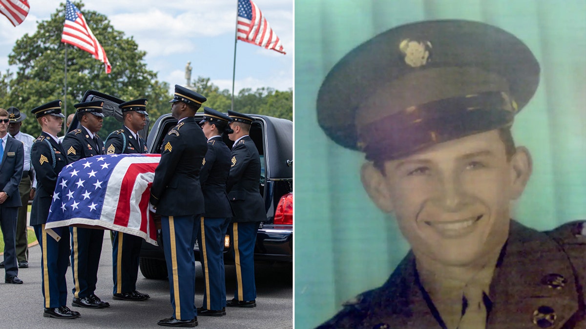 split photo of luther story portrait, funeral