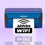 Blue thermal printer on purple background