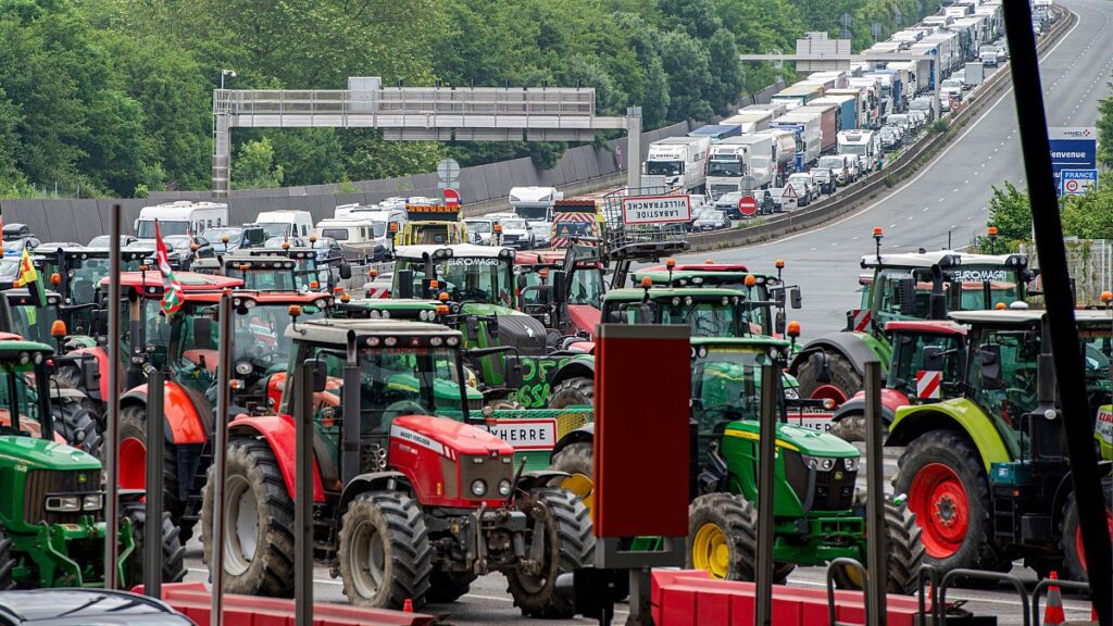 Farmers block Spanish-French border in major pre-EU elections protest