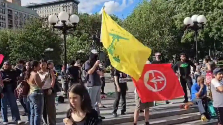 Anti-Israel protesters light flares by NYC exhibit for Oct. 7 music festival victims: ‘Long Live the Intifada’