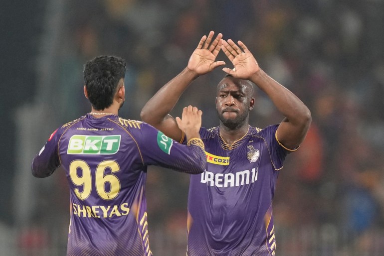 India's Shreyas Iyer and West Indies' Andre Russell playing in the Indian Premier League