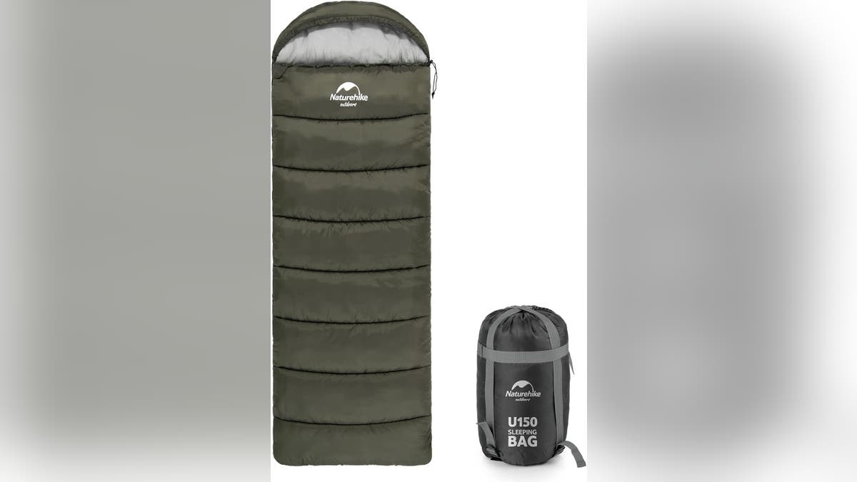 This sleeping bag unfolds into a mattress.