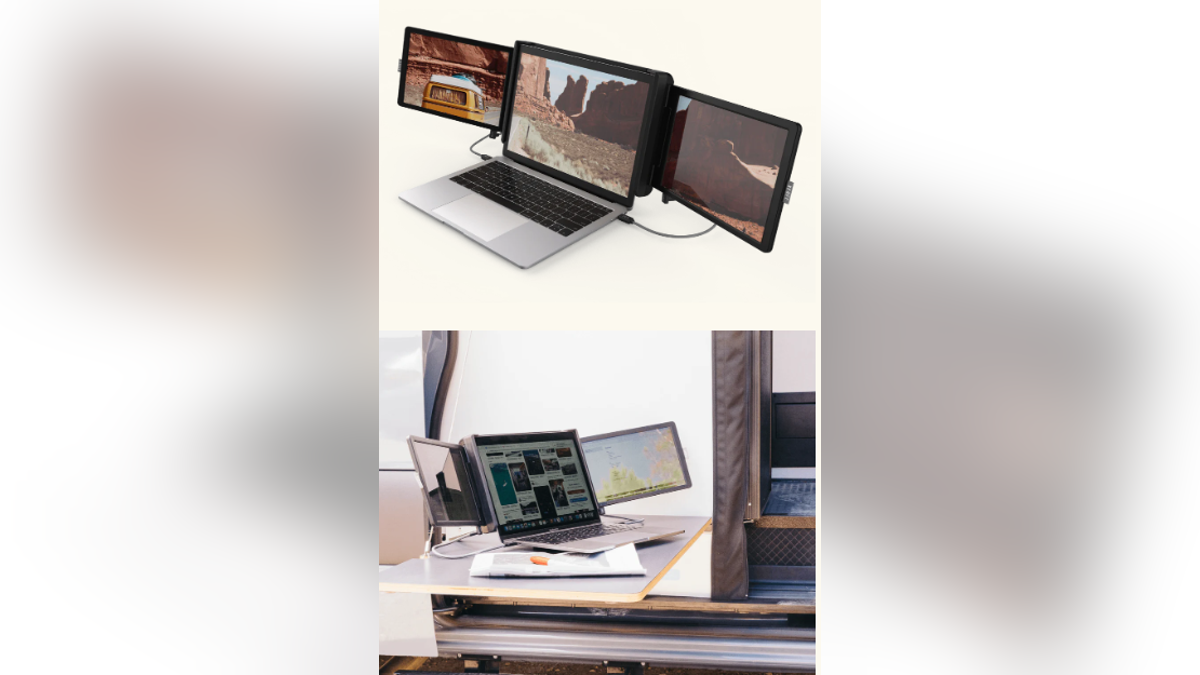 Give your dad a few more screens for his laptop.