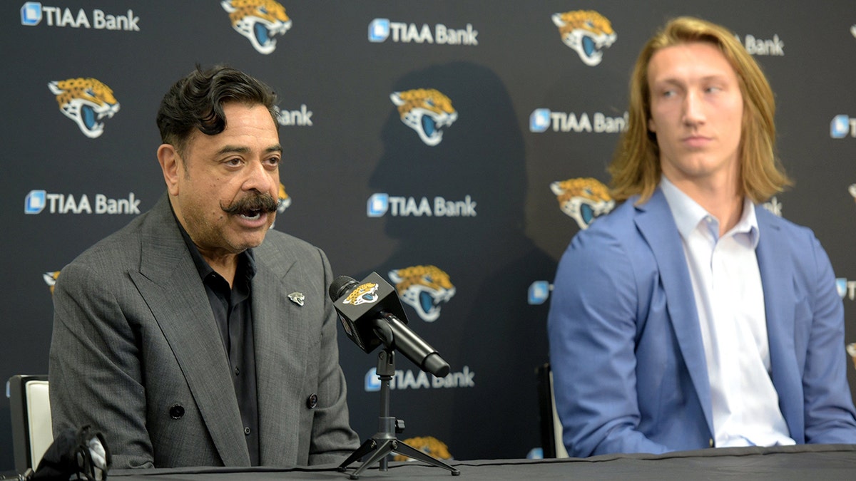 Jaguars owner Shad Khan at a press conference