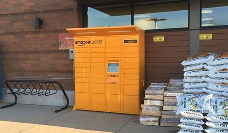 an Amazon Locker outside of a store
