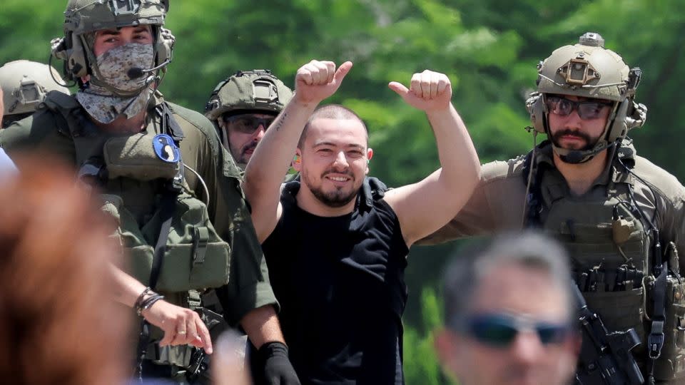 Released hostage Almog Meir Jan pictured on Saturday. - Marko Djurica/Reuters