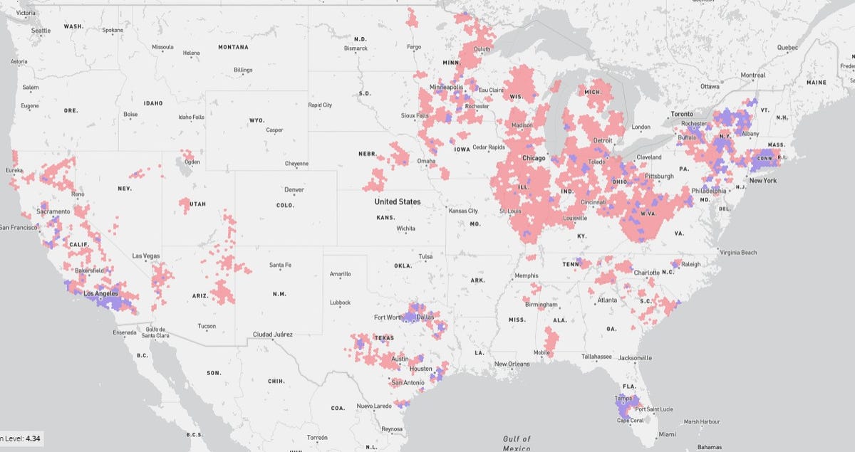 Map of Frontier fiber and DSL internet availability