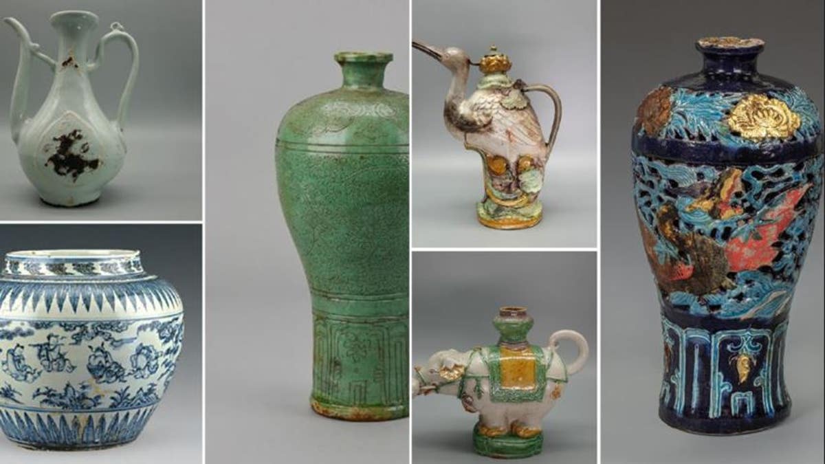 Some of the relics found on two Ming Dynasty-era shipwrecks.