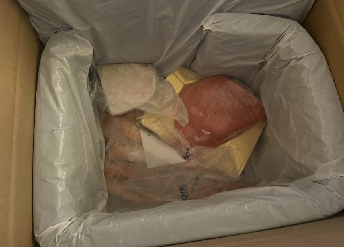 assorted frozen seafood in box
