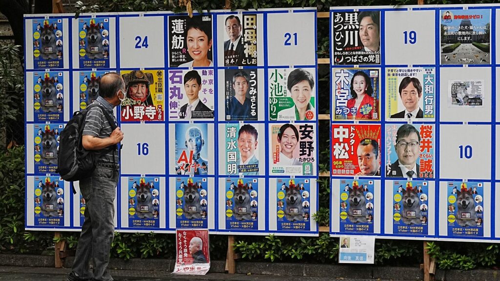 Wacky antics in Tokyo’s governor race, from raunchy photos to dog posters, take over the city