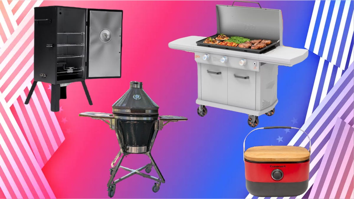 Grills and smokers on colorful background