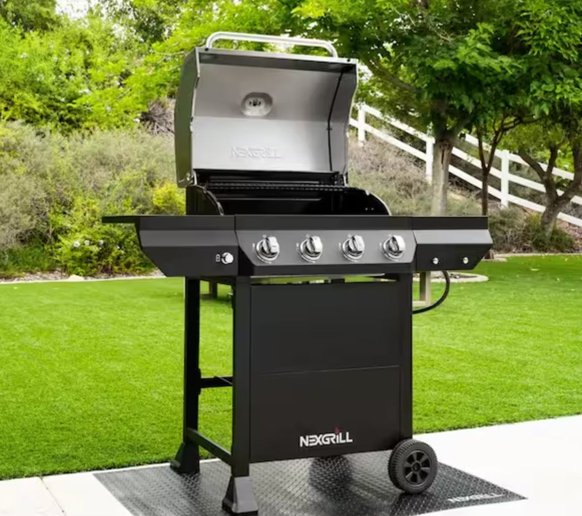 Black grill in backyard