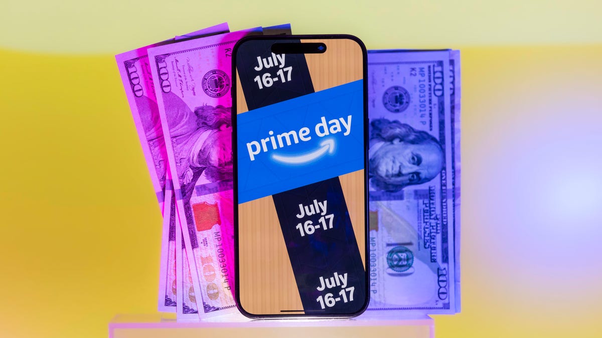 Prime Day logo on a phone on top of cash
