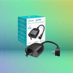 TP-Link Kasa outdoor smart plug and box set against green gradient background