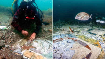 Archaeologists discover underwater mosaic believed to date back to Roman Empire