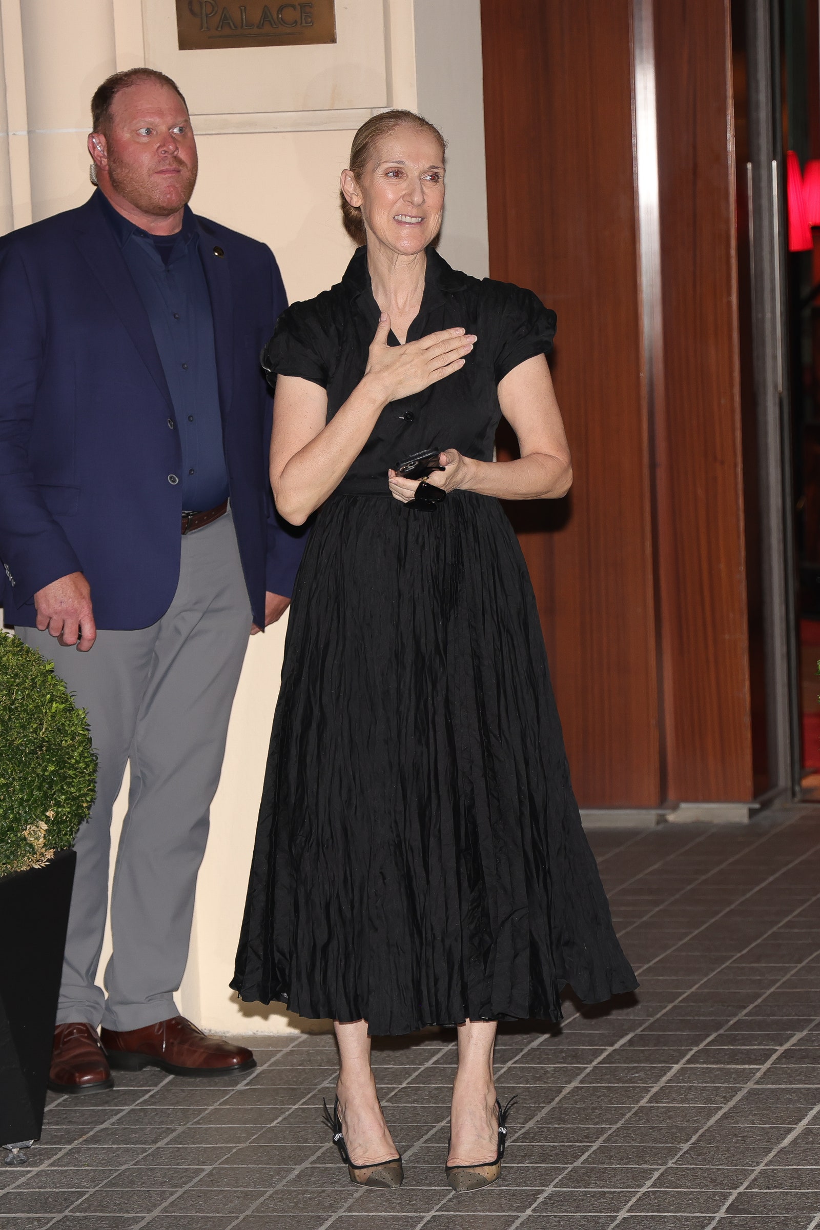 PARIS FRANCE JULY 24 Celine Dion is seen returning to her hotel on July 24 2024 in Paris France.