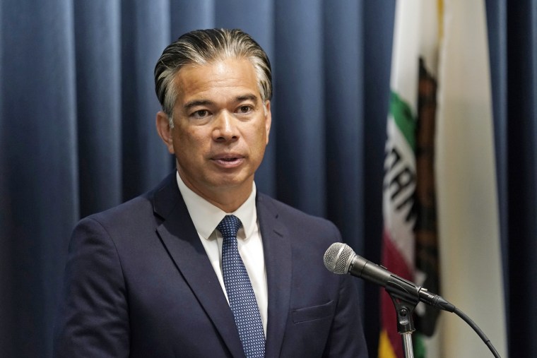 California Attorney General Rob Bonta fields questions during a news conference on Aug. 28, 2023, in Los Angeles. 