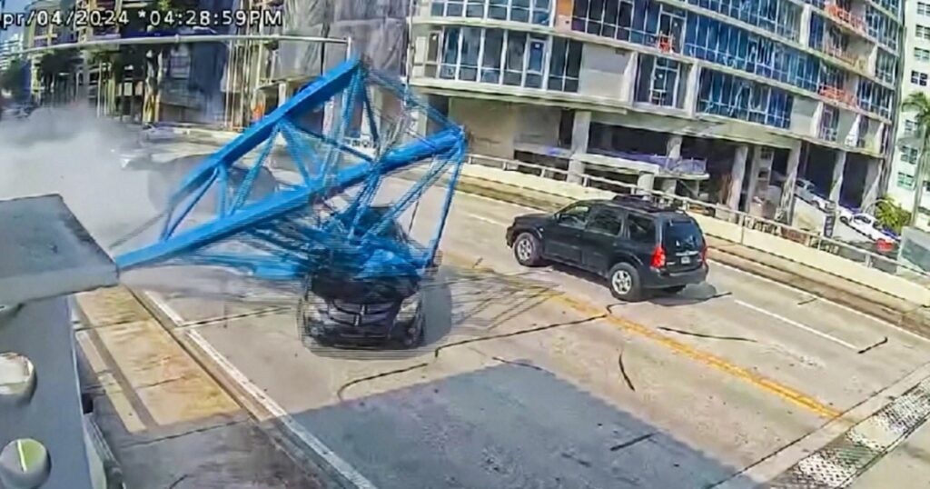 Videos show crane piece falling and crashing onto moving car in Fort Lauderdale