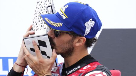 Francesco Bagnaia wins German GP to claim fourth consecutive win as Jorge Martin crashes on penultimate lap