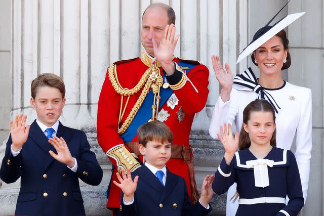 <p>Max Mumby/Indigo/Getty</p> Prince George, Prince Louis, Prince William, Princess Charlotte and Kate Middleton at Trooping the Colour on June 15, 2024.