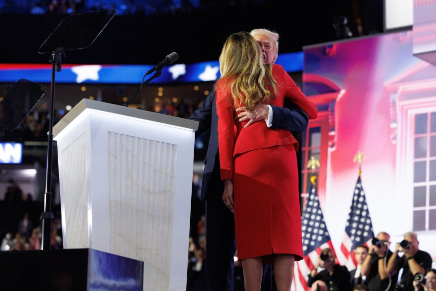 Donald Trump officially accepts the Republican presidential nomination on stage on the fourth day of the Republican National Convention at the Fiserv Forum on July 18, 2024 in Milwaukee, Wisconsin.