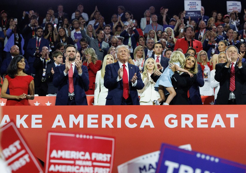 Donald Trump officially accepts the Republican presidential nomination on stage on the fourth day of the Republican National Convention at the Fiserv Forum on July 18, 2024 in Milwaukee, Wisconsin.