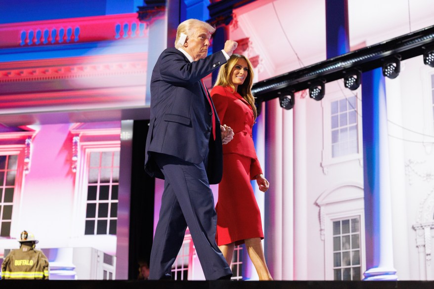 Donald Trump officially accepts the Republican presidential nomination on stage on the fourth day of the Republican National Convention at the Fiserv Forum on July 18, 2024 in Milwaukee, Wisconsin.