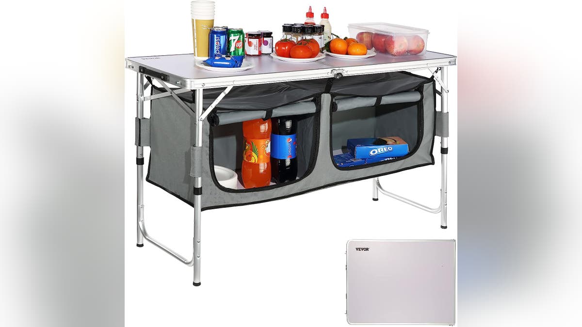 Turn your campsite into a kitchen, complete with storage.