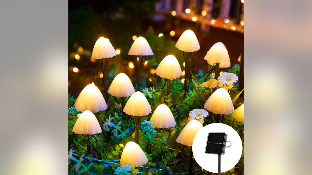 Cute solar mushrooms add charm to your garden.