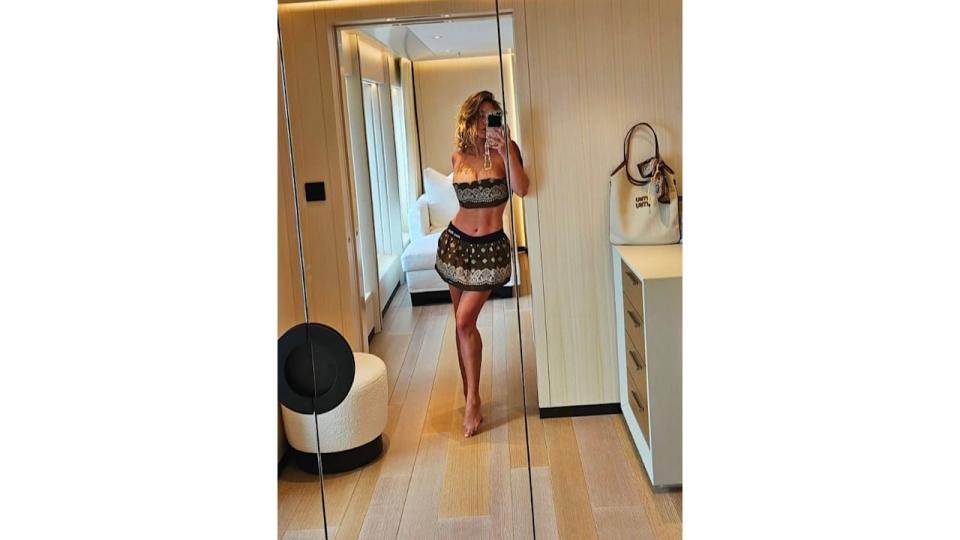 Sydney Sweeney poses in a matching Miu Miu set