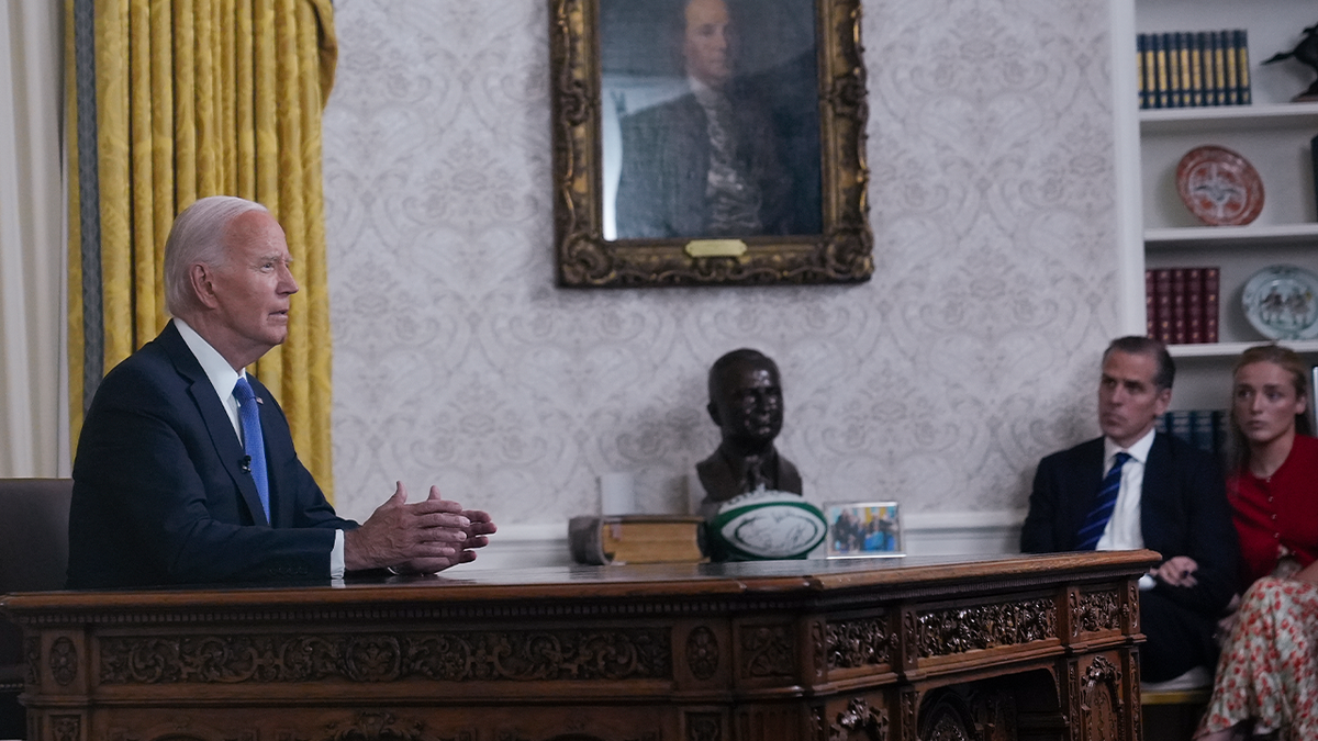 Biden in Oval Office with son and daughter