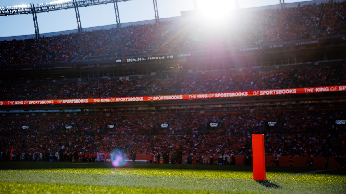 A pylon at an NFL game
