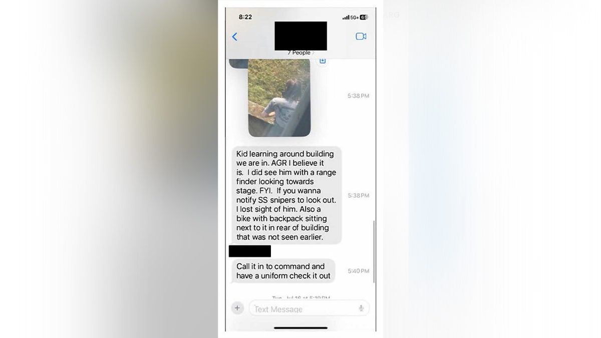Text message and picture of Thomas Crooks
