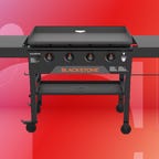 Blackstone 36-inch griddle on red background