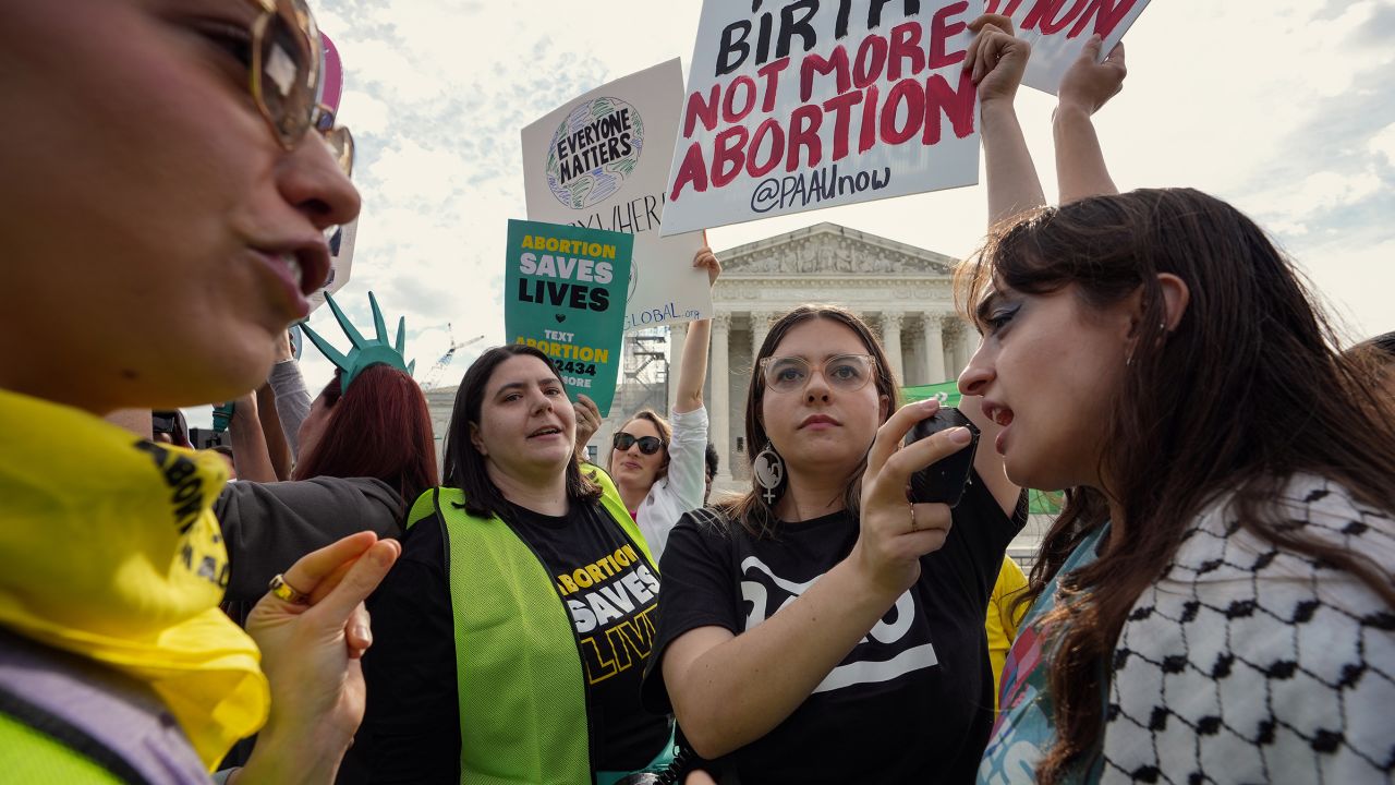 Abortion rights supporters rally outside the U.S. Supreme Court on April 24 in Washington, DC. 