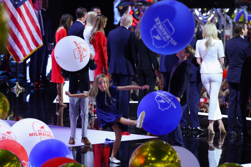 Donald Trump officially accepts the Republican presidential nomination on stage on the fourth day of the Republican National Convention at the Fiserv Forum on July 18, 2024 in Milwaukee, Wisconsin.