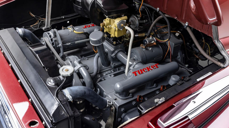 The original rear-mounted, 355-cubic-inch flat-six engine inside a 1948 Tucker '48.