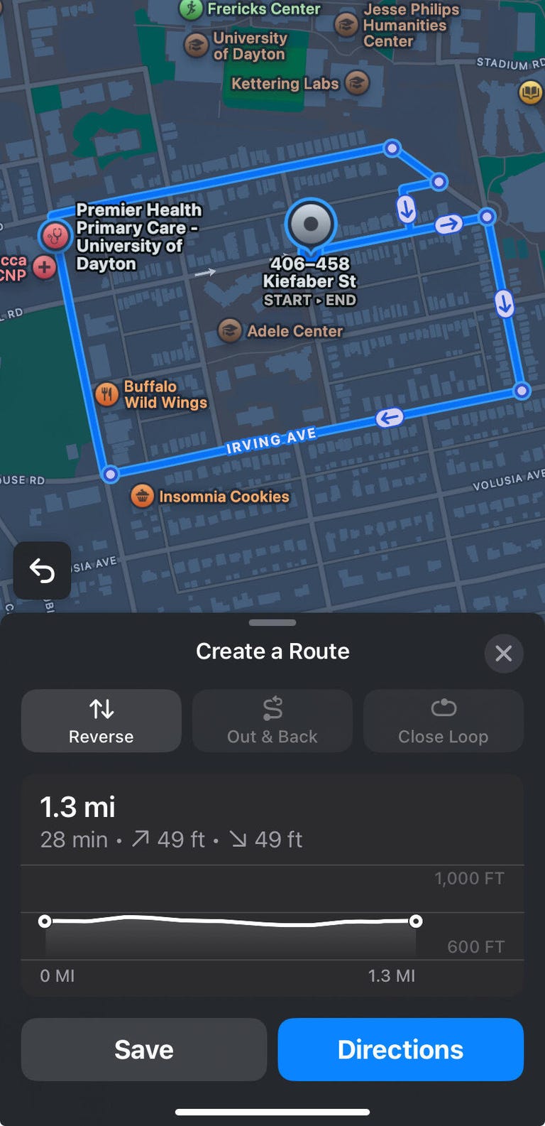 Maps app in iOS 18 with a route