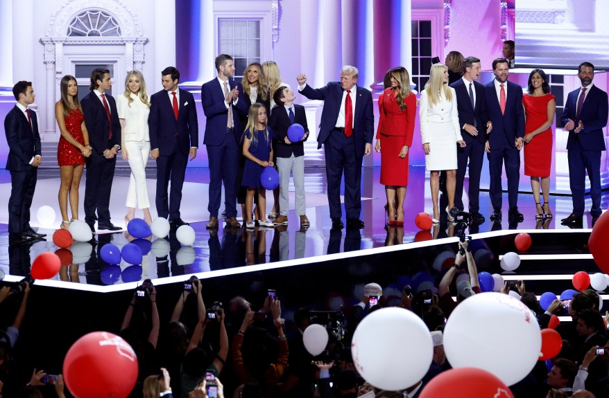 Donald Trump officially accepts the Republican presidential nomination on stage on the fourth day of the Republican National Convention at the Fiserv Forum on July 18, 2024 in Milwaukee, Wisconsin.