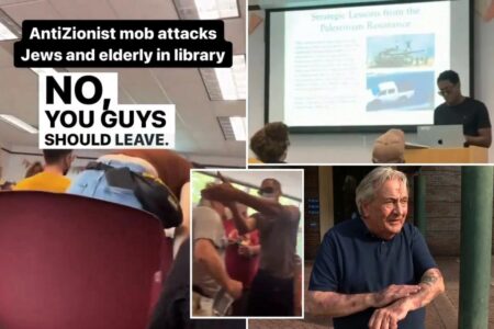 Cancer-stricken elderly man, two others allegedly beaten by vicious anti-Israel mob after livestreaming ‘anarchist bookfair’ at local library